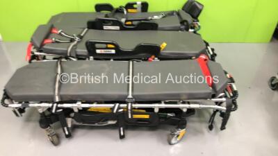 3 x Ferno Pegasus Ambulance Stretchers with Mattresses (All Hydraulics Tested Working - 1 x Missing Wheel) - 2