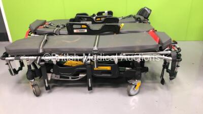 3 x Ferno Pegasus Ambulance Stretchers with Mattresses (All Hydraulics Tested Working - 1 x Missing Wheel) - 3