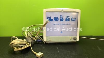 GE Carescape B650 Patient Monitor with 1 x GE Ref 2016793-002 Module Including ECG, Temp/CO, P1/P3, P2/P4 SpO2 NIBP and Defib/Sync Options, 1 x 3 Lead ECG Lead, 1 x SpO2 Lead and 1 x NIBP Hose with Cuff (Power Up) *Mfd 05-2011* *SN SA311121705GA, SEW11202