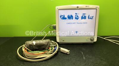GE Carescape B650 Patient Monitor with 1 x GE Ref 2016793-002 Module Including ECG, Temp/CO, P1/P3, P2/P4 SpO2 NIBP and Defib/Sync Options, 1 x 3 Lead ECG Lead, 1 x SpO2 Lead and 1 x NIBP Hose with Cuff (Power Up) *Mfd 05-2011* *SN SA311153116GA, SEW11202
