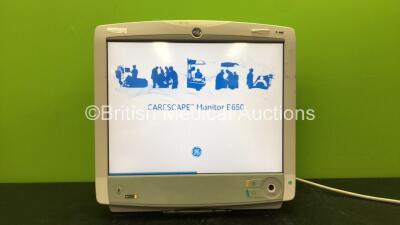 GE Carescape B650 Patient Monitor with 1 x GE Ref 2016793-002 Module Including ECG, Temp/CO, P1/P3, P2/P4 SpO2 NIBP and Defib/Sync Options (Power Up with Missing Dial-See Photo) *Mfd 05-2011* *SN SA311122219GA, SEW11202755HA*