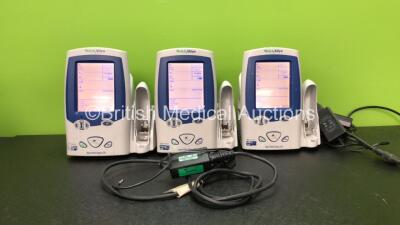 3 x Welch Allyn Spot Vital Signs LXi Patient Monitors with 4 x AC Power Supplies (All Power Up) *SN 20140301891, 20140301907, 20140301899*