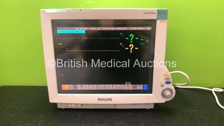 Philips IntelliVue M8007A MP70 Touch Screen Patient Monitor with 1 x Philips M3001A Module Including ECG, SpO2, NBP, Temp and Press Options (Powers Up) *Mfd 07-2006* *SN DE61744504*