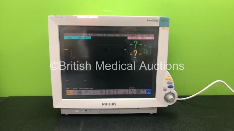 Philips IntelliVue M8007A MP70 Touch Screen Patient Monitor with 1 x Philips M3001A Module Including ECG, SpO2, NBP, Temp and Press Options (Powers Up) *Mfd 07-2006* *SN DE61744506*