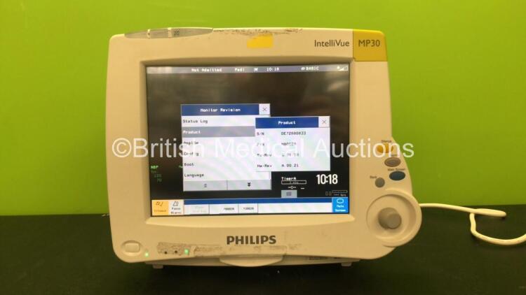 Philips IntelliVue MP30 Touch Screen Patient Monitor Software Version G.01.80 *Mfd 09-2010* with 1 x Philips IntelliVue X2 Handheld Patient Monitor Software Version K.21.42 Including ECG, SpO2, NBP, Temp and Press Options *Mfd 03-2015*(Both Power Up) *SN