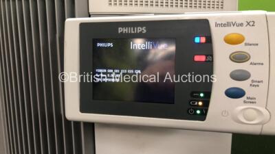 Philips IntelliVue MP70 Anesthesia Touch Screen Patient Monitor Software Version G.01.72 *Mfd 08-2009* with 1 x Philips IntelliVue X2 Handheld Patient Monitor Software Version G.01.80 Including ECG, SpO2, NBP, Temp and Press Options *Mfd 12-2009* (Powers - 4