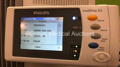 Philips IntelliVue MP70 Anesthesia Touch Screen Patient Monitor Software Version G.01.72 *Mfd 02-2007* with 1 x Philips IntelliVue X2 Handheld Patient Monitor Software Version M.03.01 Including ECG, SpO2, NBP, Temp and Press Options *Mfd 15-09-2017* 1 x P - 7