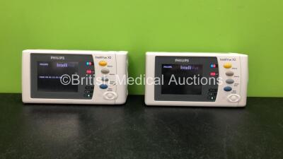 2 x Philips IntelliVue X2 Handheld Patient Monitors Software Versions G.01.80, G.01.75 Including ECG, SpO2, NBP, Temp and Press Options (Both Power Up) *Mfd 08-2009, 06-2010* *SN DE95048805, DE83629849* *C* - 2