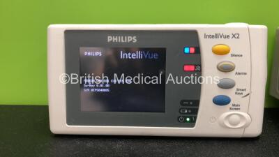 2 x Philips IntelliVue X2 Handheld Patient Monitors Software Versions G.01.80, G.01.75 Including ECG, SpO2, NBP, Temp and Press Options (Both Power Up) *Mfd 08-2009, 06-2010* *SN DE95048805, DE83629849* *C* - 3