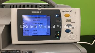 Philips IntelliVue Ref 862116 MP50 Anesthesia Touch Screen Patient Monitor Software Version G.01.80 with 1 x Philips IntelliVue X2 Handheld Patient Monitor Software Version G.01.80 Including ECG, SpO2, NBP, Press and Temp Options *Mfd 01-2013* (Powers Up - 4