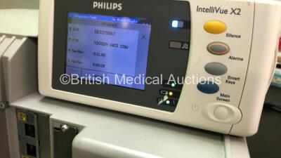 Philips IntelliVue Ref 862116 MP50 Anesthesia Touch Screen Patient Monitor Software Version G.01.73 with 1 x Philips IntelliVue X2 Handheld Patient Monitor Software Version G.01.80 Including ECG, SpO2, NBP, Press and Temp Options *Mfd 01-2010* (Powers Up - 4