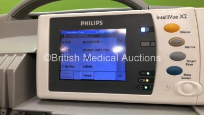 Philips IntelliVue Ref 862116 MP50 Anesthesia Touch Screen Patient Monitor Software Version G.01.73 with 1 x Philips IntelliVue X2 Handheld Patient Monitor Software Version G.01.80 Including ECG, SpO2, NBP, Press and Temp Options *Mfd 02-2012* (Powers Up - 4