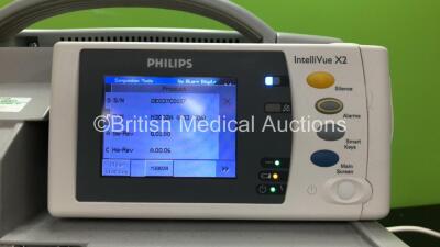 Philips IntelliVue Ref 862116 MP50 Anesthesia Touch Screen Patient Monitor Software Version G.01.73 with 1 x Philips IntelliVue X2 Handheld Patient Monitor Software Version G.01.80 Including ECG, SpO2, NBP, Press and Temp Options *Mfd 01-2013* (Powers Up - 4