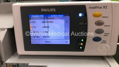 Philips IntelliVue Ref 862116 MP50 Anesthesia Touch Screen Patient Monitor Software Version G.01.73 with 1 x Philips IntelliVue X2 Handheld Patient Monitor Software Version J.10.52 Including ECG, SpO2, NBP, Temp and Press Options (Powers Up) *Mfd 05-2008* - 4