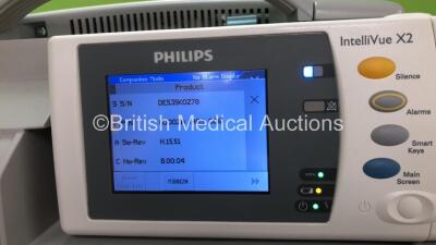 Philips IntelliVue Ref 862116 MP50 Anesthesia Touch Screen Patient Monitor Software Version G.01.73 (Powers Up with Missing Dial-See Photo) 1 x Philips IntelliVue X2 Handheld Patient Monitor Software Version H.15.51 Including ECG, SpO2, NBP, Temp and Pres - 5