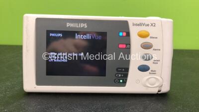 2 x Philips IntelliVue X2 Handheld Patient Monitors Software Versions G.01.80, G.01.75 Including ECG, SpO2, NBP, Temp and Press Options (Both Power Up, 1 with Damage-See Photo) *Mfd 08-2009, 11-2011* *SN DE03785844, DE83629828* *C* - 4