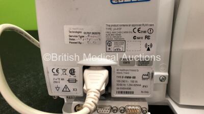 GE Datex Ohmeda Type F-FMW-00 S5 Patient Monitor with 1 x GE Typo E-PSMP-00 Module Including ECG, SpO2, T1, T2, P1, P2 and NIBP Options and 2 x SM 201-6 Batteries (Powers Up) *SN 6484498, 6492352* - 3