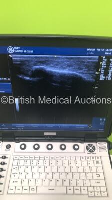 GE Logiq e Portable Ultrasound Scanner Ref 5419804 BT 12 *S/N 234921WX5* **Mfd 04/2012** Software Version R7.0.3 with 2 x Transducers / Probes (L8-18i-RS Ref 5393197 *Mfd 12/2011* and 12L-RS Ref 5141337 *Mfd 04/2012* on GE Cart (Powers Up) ***IR044*** - 10