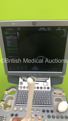 GE Voluson S8 Flat Screen Ultrasound Scanner Ref 5451540 *S/N 234447SU1* **Mfd 10/2013** Software Version 12.0.0 with 3 x Transducers / Probes (E8C-RE Ref 5318734 *Mfd 11/2013* / RAB 4-8-RS Ref H45021L *Mfd 08/2019* and C1-5-RS Ref 5384874 *Mfd 08/2013*) - 10