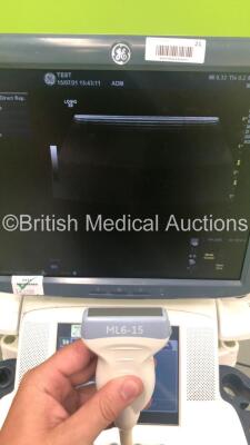 GE Logiq E9 Flat Screen Ultrasound Scanner Model 5205000-4 *S/N 105854US4* **Mfd 06/2011** Software Version R3.1.2 with 3 x Transducers / Probes (C1-5-D Ref 5261135 *Mfd 09/2016* / ML6-15-D Ref 5199103 *Mfd 06/2012* and 9L-D Ref 5194432 *Mfd 07/2014*) an - 8