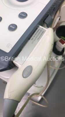 GE Vivid i Portable Ultrasound Scanner Ref H45021AG *S/N 004748VI* **Mfd 10/2008** with 1 x Transducers / Probes (3S-RS Ref 2355686 *Mfd 11/2008**) on Vivid i Safe Lock Cart (Powers Up - Requires Software Key) - 6