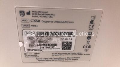 Philips CX50 Diagnostic Ultrasound Scanner *S/N SG81500107* **Mfd 2015** SVC HW C.0 with 1 x Transducer / Probe (S5-1) on Philips CX Cart (HDD REMOVED) - 10