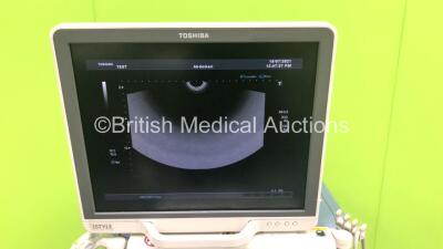 Toshiba Aplio XG SSA-790A Flat Screen Ultrasound Scanner *S/N 99K1126215* **Mfd 02/2011** with 3 x Transducers / Probes (PLT-1204AT *Mfd 05/2016* / PVT-375BT *Mfd 06/2020* and PVT-661VT *Mfd 02/2011*) (Powers Up) **IR074** - 2