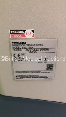 Toshiba Aplio XG SSA-790A Flat Screen Ultrasound Scanner *S/N 99K1126215* **Mfd 02/2011** with 3 x Transducers / Probes (PLT-1204AT *Mfd 05/2016* / PVT-375BT *Mfd 06/2020* and PVT-661VT *Mfd 02/2011*) (Powers Up) **IR074** - 18