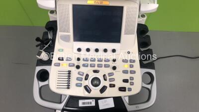 GE Vivid E9 Flat Screen Ultrasound Scanner *S/N VE95309* **Mfd 06/2013** Application Software Version 112 Revision 1.7 System Software Version 104.3.6 with 2 x Transducer / Probe (M5S-D Ref GE 3MIX *Mfd 09/2013* and TE 100024) (Powers Up) **IR073** - 3