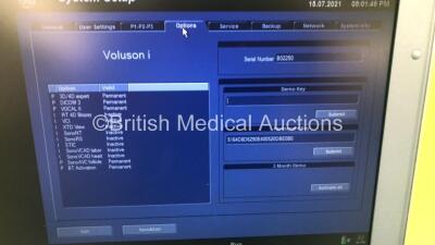 GE Voluson i Portable Ultrasound Scanner *S/N B02250* **Mfd 05/2009** Software Version 8.2.2.947 with 1 x Transducer / Probe (AB2-7-RS Ref H44901AD *Mfd 04/2013*) on GE Voluson Dock Cart (Powers Up - Damage to Machine - See Pictures) (W) ***IR034*** - 9