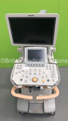 Philips iU22 Flat Screen Ultrasound Scanner *S/N 02XLM3* **Mfd 03/2008** on E.2 Cart with Sony UP-D897 Digital Graphic Printer (HDD REMOVED - Marks on All Trims - Trims Missing - See Pictures) - 2