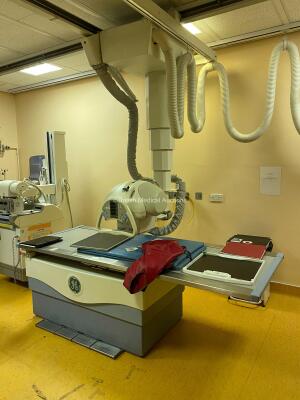 GE Proteus Analogue X-Ray Bucky Room *Mfd - 2003* Including Proteus Elevating Patient Table, Wall Stand, OTC + Tube/Housing, Ceiling Rails (5m in length), Console, Proteus System Cabinet, The System is Complete and was Professionally De-Installed from a W - 13