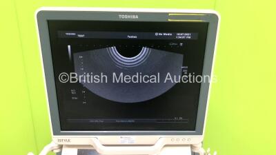 Toshiba Aplio XG SSA-790A Flat Screen Ultrasound Scanner *S/N 99D0813174* **Mfd 01/2008** with 3 x Transducers / Probes (PVT-661VT *Mfd 12/2007* / PLT-1204BX *Mfd 02/2014* and PVT-375BT *Mfd 04/2019*) and Sony UP-D897 Digital Graphic Printer (Powers Up - - 2