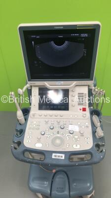 Toshiba Aplio XG SSA-790A Flat Screen Ultrasound Scanner *S/N 99D0813174* **Mfd 01/2008** with 3 x Transducers / Probes (PVT-661VT *Mfd 12/2007* / PLT-1204BX *Mfd 02/2014* and PVT-375BT *Mfd 04/2019*) and Sony UP-D897 Digital Graphic Printer (Powers Up - - 3