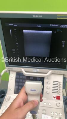 Toshiba Aplio XG SSA-790A Flat Screen Ultrasound Scanner *S/N 99D0813174* **Mfd 01/2008** with 3 x Transducers / Probes (PVT-661VT *Mfd 12/2007* / PLT-1204BX *Mfd 02/2014* and PVT-375BT *Mfd 04/2019*) and Sony UP-D897 Digital Graphic Printer (Powers Up - - 8