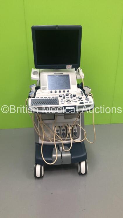 GE Logiq E9 Flat Screen Ultrasound Scanner Ref 5205000-7 *S/N 116650US3* **Mfd 03/2013** with 4 x Transducers / Probes ( ML6-15-D Ref 5199103 *Mfd 02/2013* / 9L-D Ref 5194432 *Mfd 02/2013* / C1-6 Ref 5418916 *Mfd 02/2013* and IC5-9-D Ref 5194434 *Mfd 02/2