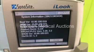 SonoSite iLook 25 Personal Imaging Tool Ref P02976-04 *S/N 030LFV* **Mfd 11/2002* Boot Version 10.80.100.019 ARM Version 10.80.100.021 with 1 x Transducer / Probes on SonoSite Stand (Powers Up - Probe Damaged - See Pictures) - 5