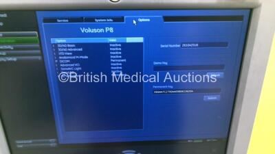 GE Voluson P8 Flatscreen Ultrasound Scanner *Mfd - July 2014* Software Version - 14.0.0 with 2 x Transducers / Probes (1 x E8C-RS *Mfd - 06/2014* and 1 x 4C-RS *Mfd - 06/2014*) and Sony UP-D897 Digital Graphic Printer (Powers Up) *261041SU6* **IR086** - 8