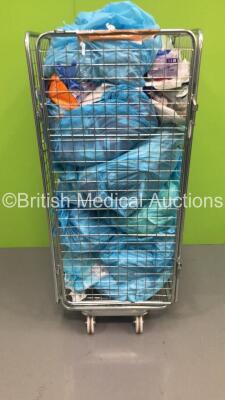 Cage of Mixed Consumables Including Semper Care Examination Gloves, MedWorx Face Shields and Ready Heat Half Body Temperature Management Blanket (Cage Not Included - Out of Date)