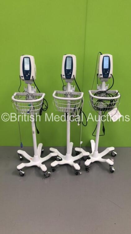 3 x Welch Allyn SPOT Vital Signs Monitors on Stands with Leads (Powers Up)