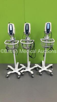 3 x Welch Allyn SPOT Vital Signs Monitors on Stands with Leads (Powers Up)