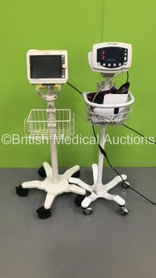 1 x Philips SureSigns VM4 Patient Monitor on Stand with ECG,SpO2 and BP Options and 1 x Welch Allyn 5300P Patient Monitor on Stand with 1 x BP Hose and 2 x BP Cuffs (1 x Powers Up,1 x No Power)