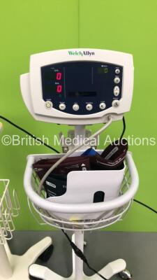 1 x Philips SureSigns VM4 Patient Monitor on Stand with ECG,SpO2 and BP Options and 1 x Welch Allyn 5300P Patient Monitor on Stand with 1 x BP Hose and 2 x BP Cuffs (1 x Powers Up,1 x No Power) - 2