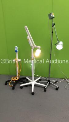 1 x Seward Medical Patient Examination Lamp on Stand (Powers Up), 1 x Luxo Patient Examination Lamp on Stand (Powers Up) and 1 x Regulator on Stand (Missing 2 x Wheel) *S/N FS0170708 / FS0112560 /