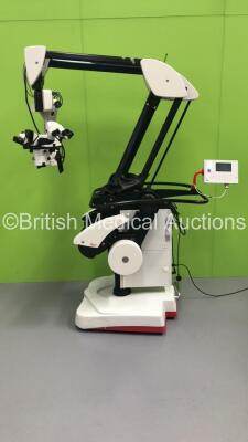 Leica M500-N Triple Operated Surgical Microscope with 3 x Binoculars, 6 x 10x21 Eyepieces and JVC 3-CCD Camera on Leica Stand (Powers Up with Good Bulb) *S/N 023000*