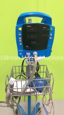 GE Dinamap ProCare Auscultatory Vital SIgns Monitor on Stand with SPO2 Finger Sensor and BP Hose (Powers Up) - 2