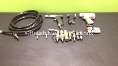 Job Lot Including 1 x Stryker System 5 4203 Handpiece with 2 x Stryker Attachments (1 x Reamer 4103-210 and 1 x Drill 4103-131) 1 x DeSoutter Multidrive MPZ-400 Handpiece. 1 x Synthes Compact Air Drive II Handpiece, 8 x Various Attachments (See Photos) an
