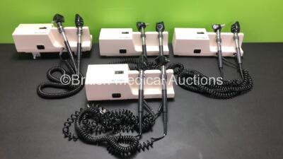 4 x Welch Allyn 767 Transformer Wall Mounted Ophthalmoscope with 8 x Attachment Heads (Some Wear to Cords - See Photos)