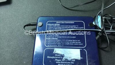 2 x Saltillo Model CB-CE Hearing Amplifier Units with 2 x AC Power Supplies (Both Power Up) 1 x Listentome Model LTM-1001 Hearing Recorder with AC Power Supply (Powers Up) 1 x Unlimiter AAC Hearing Unit (Untested Due to No Power Supply) - 7