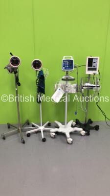 Mixed Lot Including 1 x Criticare Systems Inc Comfort Cuff Patient Monitor on Stand with 1 x BP Hose and 1 x SpO2 Finger Sensor,1 x Datascope Accutorr Plus Patient Monitor on Stand with 1 x BP Hose and 1 x SpO2 Finger Sensor and 2 x Welch Allyn BP Meters